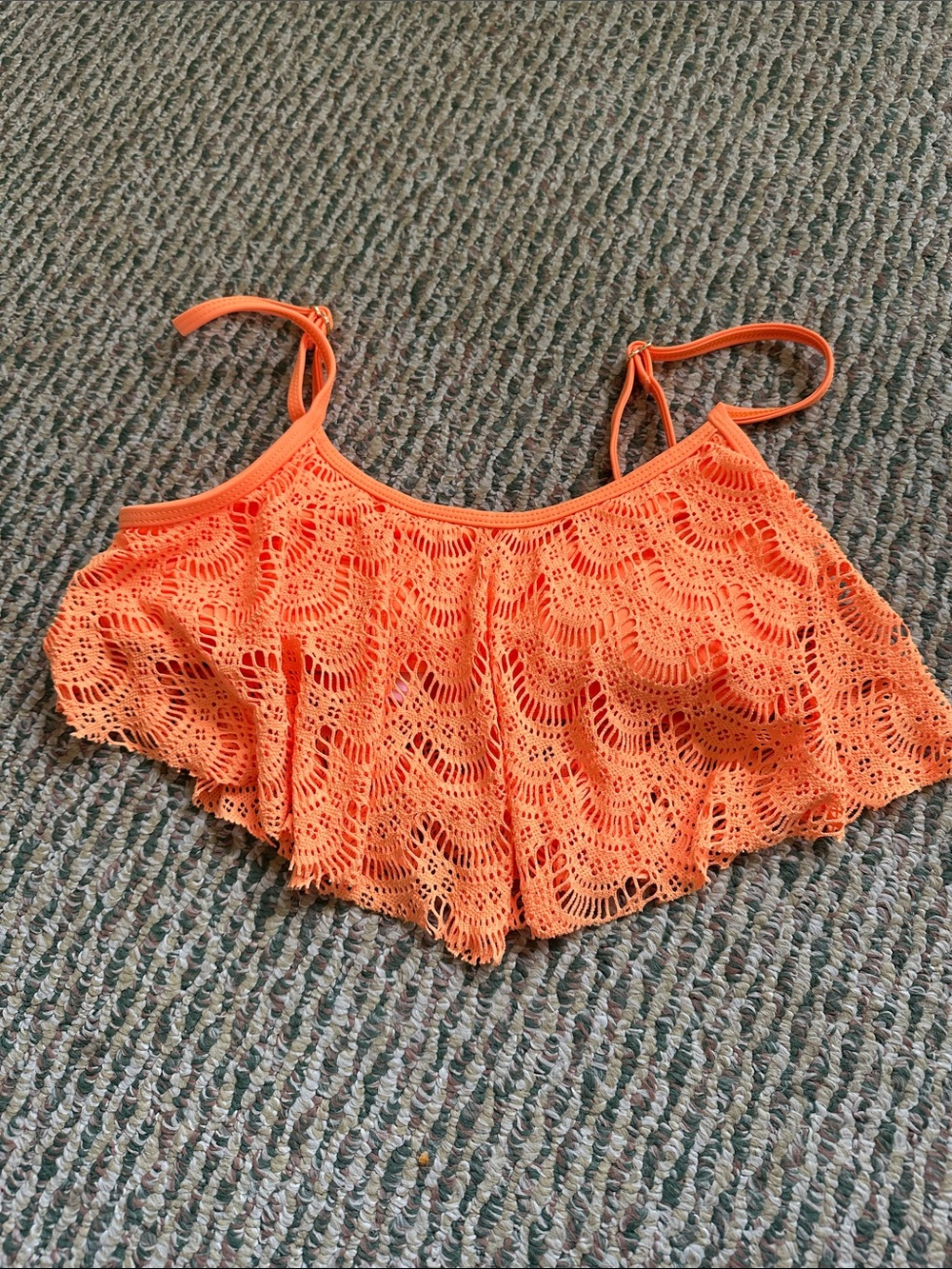 Roxy Bathing Suit Top Crochet Flounce Bright Orange size M